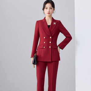 <span class=keywords><strong>Traje</strong></span> de negocios coreano <span class=keywords><strong>para</strong></span> <span class=keywords><strong>mujer</strong></span> con decoración de botones Pantalones de chaqueta de dos piezas a medida en tela polivinílica - Product Image 5