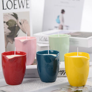 Ceramic Cup Scented Candles Multi Color Soy <b>Wax</b> Low Temperature Home Decoration - Product Image 2