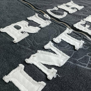 Custom 3D Embroidery Regular Fit Distressed Fleece Vintage Acid Washed <b>Zip</b>-up Winter Hoodie for Men - Product Image 2