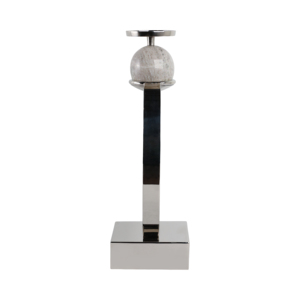 Sculptural Candle Holder With Marble Sphere Accent Elegant Pillar <b>Candlestick</b> For Table Centerpiece Or Entryway Decor - Product Image 4
