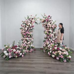 Wholesale Handmade Customized Silk White Pink Rose Arch Artificial Floral Arrangements for Wedding Graduation Christmas Party - Product Image 1