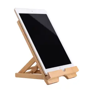 Supporto per Tablet in bambù supporto per iPad in legno pieghevole regolabile con foro a pagamento per iPad da scrivania