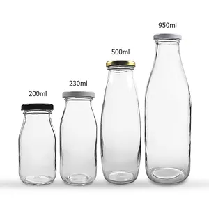 Bottiglia per il latte rotonda in vetro vintage vuota da 200ml 250ml 500ml 1000ml con tappi twist off con bottone sicuro all'ingrosso