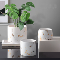 Fourniture en gros de pots de fleurs en céramique de 5 tailles avec un design en bois/marbre/veine dorée, jardinière horticole pour la croissance des plantes en intérieur et en extérieur