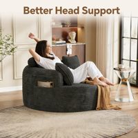 Chaise longue ronde surdimensionnée gris foncé de 55 pouces, canapé d'intérieur avec 4 coussins pour salon