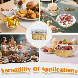 Moule carré en aluminium doré de 150 ml pour flan, mini-cupcakes et glaces – Contenant de cuisson en feuille d'aluminium – Vente chaude - Product Image 5