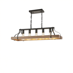 Modern Farmhouse Pendant <b>Light</b> 34 Inch Rectangle Black Walnut Iron Chandelier E26 Bulb <b>Sockets</b> Dining Room Lighting - Product Image 1