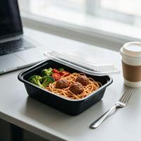 Conteneur alimentaire jetable carré US750 moulé par injection, boîte à emporter en plastique empilable et micro-ondable pour la livraison de repas