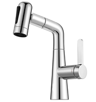 Robinet de cuisine moderne à poignée unique rétractable Robinet de lavabo rotatif télescopique à 2 trous étanche à l'eau chaude et froide en cuivre
