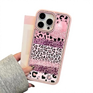 Coque de téléphone antichoc en TPU <span class=keywords><strong>rose</strong></span> imprimé léopard avec paillettes et étoiles incrustées de diamants pour <span class=keywords><strong>iPhone</strong></span> 17 Pro Max – Idée cadeau - Product Image 1