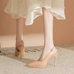 Zapatos de Tacón Alto para Mujer 1086B, Diseño Slingback, Punta en Pico, Tacón de Aguja, Color Sólido, Decoración con Hebilla, Tendencia de Moda - Product Image 3