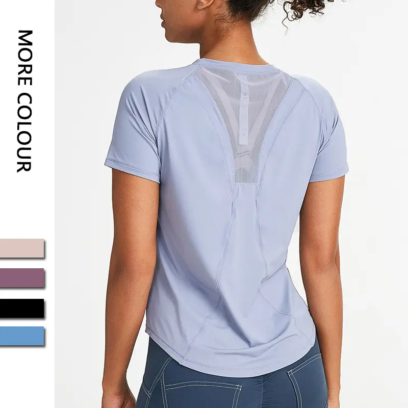 Women Ice Shreds Quick Drying Yoga Top Lady Casual Running Gym T Shirt Female Loose Short Sleeve Shirt Sports Tee