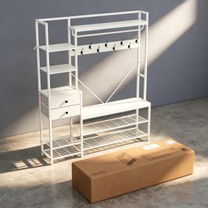 SENYU Modern White Metal <b>Coat</b> Rack with 6 Hooks and 5 Shelves Multifunctional Entryway <b>Storage</b> Furniture Scandinavian Design - Product Image 6
