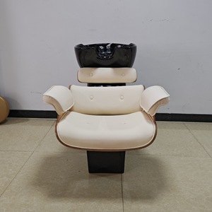 Fauteuil de lavage inclinable de luxe en cuir PU noir avec structure en fibre de verre céramique, design minimaliste moderne pour salon de coiffure professionnel - Product Image 5