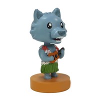 Patung Resin Bobble Head Serigala Lucu Buatan Produsen, Figur Hewan Kartun untuk Suvenir Anak & Seni Taman untuk Kerajinan Model