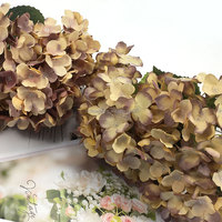 Bunga Hydrangea Sutra Kualitas Tinggi Grosir Warna Kuning Oranye Dekorasi Real Touch Mewah 5 Kepala Bunga Hydrangea Artifisial