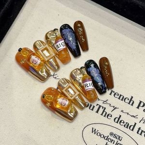 Nuovo Prodotto Lanciato: <span class=keywords><strong>Bottiglia</strong></span> di Vino 3D Marrone-Rosso per la Taverna, Decorata con Chiodi Artigianali e Foglia d'Oro Autentica - Product Image 1