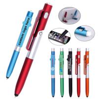 Nouveau design 4 en 1 Stylo pliable multifonction avec support de téléphone, lumière LED, stylet tactile et stylo à bille promotionnel