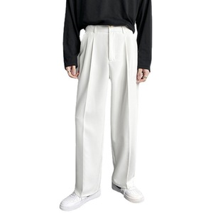 slim fit dress slacks Men's Regular Fit Wool Feel Flat Front Dress Pants in White main image 0