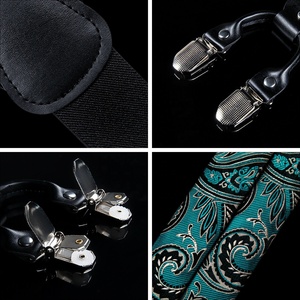 Custom Men's Paisley Green Suspenders Y Back Adjustable <strong>Braces</strong> Bow Tie Hanky Cufflinks Set Leather PU Polyester Elastic <strong>Fabric</strong> - Product Image 6