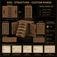 Armoire à bijoux en bois pour bureau avec 5 tiroirs, portes à double vitrine pour colliers, miroir et compartiments d'organisation