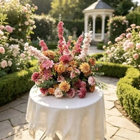 Vente en gros de centre de table floral artificiel en soie pour mariage en extérieur, avec Delphinium, Dahlia et Rose, pour événements et fêtes