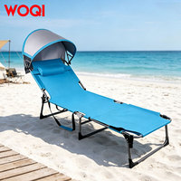 Chaise longue de bronzage WOQI avec auvent, chaise longue de plage réglable pour adultes, chaise longue d'extérieur pour patio et bord de piscine