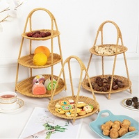 Panier de rangement multi-niveaux en rotin PP tressé, fait main, écologique, pour cuisine, plateau à fruits et snacks, idéal pour cérémonie du thé et bonbons