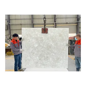 Lempengan batu Semi mulia Quartz bening marmer kristal putih Backlit