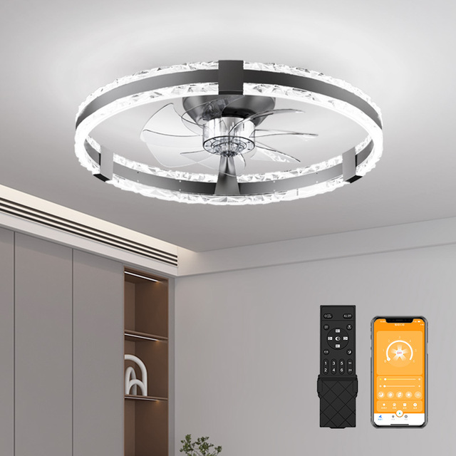 Low-Noise Embedded Ceiling Fan with Remote APP Control , 6-Speed DC Motor, Adjustable Color Temp (3000K-6500K) LED fan light