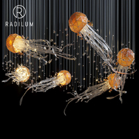 Lustre en fer de luxe, style artistique nordique, pour hall d'hôtel, foyer, lampe LED en cristal design, projet personnalisé, lampe méduse