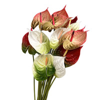 Penjualan Panas Bunga Artificial PU Sentuhan Realistis Anthurium Putih untuk Dekorasi Acara