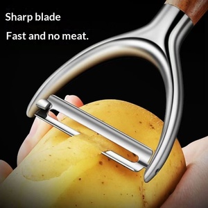 Comfort Wood Handle <b>Vegetable</b> Fruit <b>Peeler</b> Stainless Steel Blade Handheld Peeling Gadget For Daily Kitchen Food Preparation Work - Product Image 4