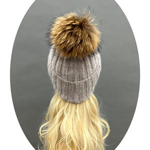 Janefur Multiples Couleurs Véritable Fourrure <span class=keywords><strong>Pompon</strong></span> Ball Beanie Hiver Vegan Détachable Fourrure de Raton Laveur Pom Pom Pom Bobble Tricoté Angora Chapeaux - Product Image 4