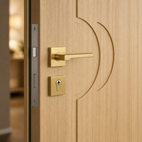 Contemporary Natural Wood Interior Door with Curved Arc Grooves Luxury Modern Solid Core Bedroom Timber Door