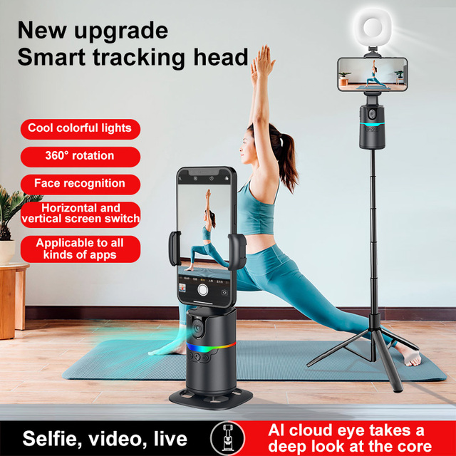 360 Auto Face Tracking Phone Holder Camera Stand AI Smart Follow Gimbal Gesture Control Rechargeable for Vlog Live Stream Video