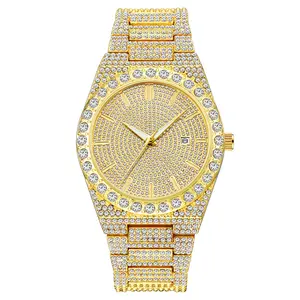 珠光宝气冰镇直拉宝石不锈钢日本Movt品牌来样定做奢华嘻哈男士石英2022钻石定制标志手表