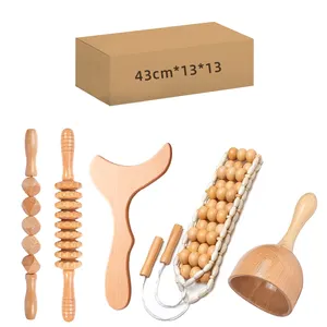 5Pcs Wood Therapy Massage Tool Natural Wholesale five-piece set lymphatic detoxification massage tools