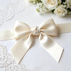 Élégant nœud en satin blanc crème pré-noué pour bouquet de mariage minimaliste, boîte cadeau de fête prénuptiale, ornement floral - Product Image 2