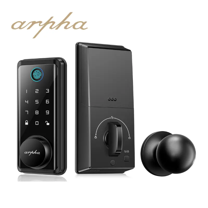 Arpha D601 grosir aplikasi Tuya kata sandi baterai kunci pintu pintar Deadbolt sidik jari kunci pintar