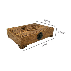 Chinese Style Wooden Storage Box 24x18x5.5cm Carved Relief Jewelry Organizer For Valuables And Collectibles - Product Image 1