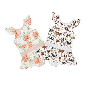 Combinaison d'été à manches volantées pour bébé fille, avec culotte intégrée, très tendance - Product Image 1