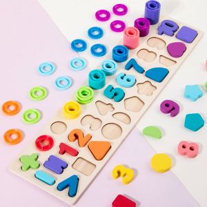 Rompecabezas de Madera con Números y Formas, Bloques de Aprendizaje de Matemáticas, Juguete de Apilamiento, Tablero de Actividades para Niños de 3 Años - Product Image 1