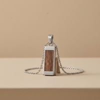Ensemble de bijoux pour hommes en gros, collier et bague en acier inoxydable avec incrustation de bois naturel, 3 pièces, fabricant de bijoux avec logo personnalisé