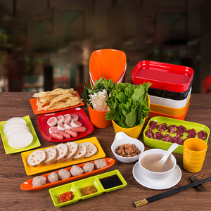 Melamine Hot Pot Tableware Set Colored <b>Plates</b> Bowls Dishes For Restaurant Buffet Use Durable Solid Color Rectangular Design - Product Image 1