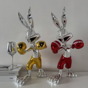Produit phare : Sculpture de lapin miroir électroplaqué personnalisée en usine, figurine d'animal de dessin animé en résine, objet de collection - Product Image 5