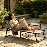 Chaise longue pliante réglable portable d'extérieur avec coussin, chaise de plage, chaise inclinable d'extérieur