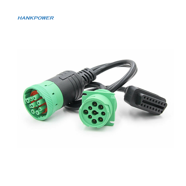 2 in 1 J1939 9 Pin 9pin Threaded Connector to OBD2 OBDII 16 Pin 16pin Splitter Y Cable