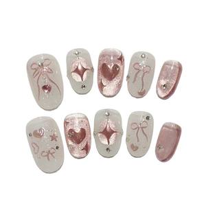 <span class=keywords><strong>Uñas</strong></span> Postizas con Diseño <span class=keywords><strong>de</strong></span> Corazón y Rosa en <span class=keywords><strong>Relieve</strong></span> Tridimensional, Color Oro Rosa, con Pegamento, Larga Duración, Venta al por Mayor - Product Image 5