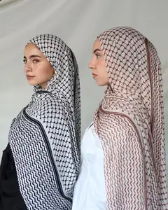 Venta caliente impreso Kuffiyeh imprime Hijab transpirable liso peso ligero Keffiyeh Hijab tejido Modal bufanda pakistaní hijab